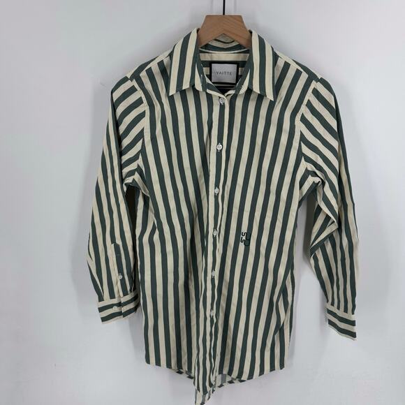 Yaitte Striped Button Front Shirt Green White Long Sleeve Top Size XS - Picture 8 of 8